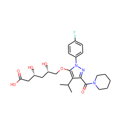 CC(C)c1c(C(=O)N2CCCCC2)nn(-c2ccc(F)cc2)c1OC[C@@H](O)C[C@@H](O)CC(=O)O ZINC000014967992