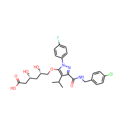 CC(C)c1c(C(=O)NCc2ccc(Cl)cc2)nn(-c2ccc(F)cc2)c1OC[C@@H](O)C[C@@H](O)CC(=O)O ZINC000014967894