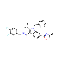 CC(C)c1c(C(=O)NCc2ccc(F)c(F)c2)c2ccc(C3=N[C@@H](C)CO3)cc2n1Cc1ccccc1 ZINC000096172111