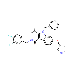 CC(C)c1c(C(=O)NCc2ccc(F)c(F)c2)c2ccc(O[C@H]3CCNC3)cc2n1Cc1ccccc1 ZINC000096172244