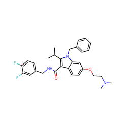 CC(C)c1c(C(=O)NCc2ccc(F)c(F)c2)c2ccc(OCCN(C)C)cc2n1Cc1ccccc1 ZINC000096172083