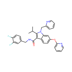 CC(C)c1c(C(=O)NCc2ccc(F)c(F)c2)c2ccc(Oc3ccccn3)cc2n1Cc1ccccn1 ZINC000096172205