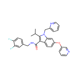 CC(C)c1c(C(=O)NCc2ccc(F)c(F)c2)c2ccc(Oc3cccnc3)cc2n1Cc1ccccn1 ZINC000096172206