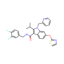 CC(C)c1c(C(=O)NCc2ccc(F)c(F)c2)c2ccc(Oc3nccs3)cc2n1Cc1ccccn1 ZINC000096172154