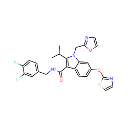 CC(C)c1c(C(=O)NCc2ccc(F)c(F)c2)c2ccc(Oc3nccs3)cc2n1Cc1ncco1 ZINC000096172201