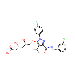 CC(C)c1c(C(=O)NCc2cccc(Cl)c2)nn(-c2ccc(F)cc2)c1OC[C@@H](O)C[C@@H](O)CC(=O)O ZINC000014967898