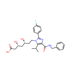 CC(C)c1c(C(=O)NCc2ccccc2)nc(-c2ccc(F)cc2)n1CC[C@@H](O)C[C@@H](O)CC(=O)O ZINC000011687503