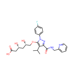 CC(C)c1c(C(=O)NCc2ccccn2)nn(-c2ccc(F)cc2)c1OC[C@@H](O)C[C@@H](O)CC(=O)O ZINC000014967996