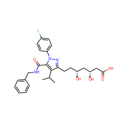 CC(C)c1c(CC[C@@H](O)C[C@@H](O)CC(=O)O)nn(-c2ccc(F)cc2)c1C(=O)NCc1ccccc1 ZINC000028966018