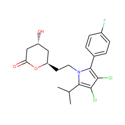 CC(C)c1c(Cl)c(Cl)c(-c2ccc(F)cc2)n1CC[C@@H]1C[C@@H](O)CC(=O)O1 ZINC000013861028