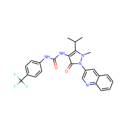 CC(C)c1c(NC(=O)Nc2ccc(C(F)(F)F)cc2)c(=O)n(-c2cnc3ccccc3c2)n1C ZINC000038157786