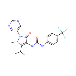 CC(C)c1c(NC(=O)Nc2ccc(C(F)(F)F)cc2)c(=O)n(-c2cncnc2)n1C ZINC000038157787