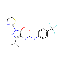 CC(C)c1c(NC(=O)Nc2ccc(C(F)(F)F)cc2)c(=O)n(C2=NCCS2)n1C ZINC000038157785