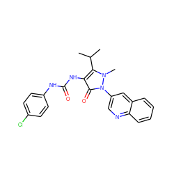 CC(C)c1c(NC(=O)Nc2ccc(Cl)cc2)c(=O)n(-c2cnc3ccccc3c2)n1C ZINC000038157792