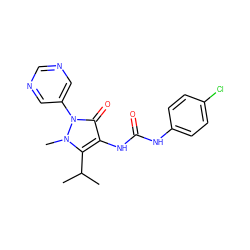 CC(C)c1c(NC(=O)Nc2ccc(Cl)cc2)c(=O)n(-c2cncnc2)n1C ZINC000038157793