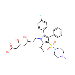 CC(C)c1c(S(=O)(=O)N2CCN(C)CC2)c(-c2ccccc2)c(-c2ccc(F)cc2)n1CC[C@@H](O)C[C@@H](O)CC(=O)O ZINC000029037723