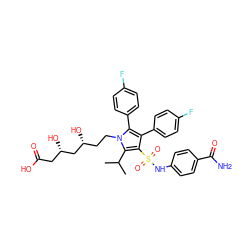 CC(C)c1c(S(=O)(=O)Nc2ccc(C(N)=O)cc2)c(-c2ccc(F)cc2)c(-c2ccc(F)cc2)n1CC[C@@H](O)C[C@@H](O)CC(=O)O ZINC000024974037