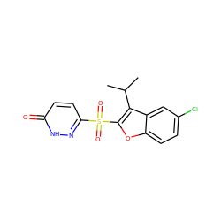 CC(C)c1c(S(=O)(=O)c2ccc(=O)[nH]n2)oc2ccc(Cl)cc12 ZINC000011536190