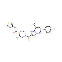 CC(C)c1cc(-c2ccc(F)cc2)nn2cc(C(=O)N3CCN(C(=O)Cc4ccsc4)[C@@H](C)C3)nc12 ZINC000473128030