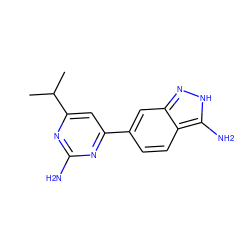 CC(C)c1cc(-c2ccc3c(N)[nH]nc3c2)nc(N)n1 ZINC000071329897