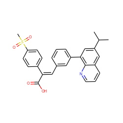 CC(C)c1cc(-c2cccc(/C=C(/C(=O)O)c3ccc(S(C)(=O)=O)cc3)c2)c2ncccc2c1 ZINC000028529829