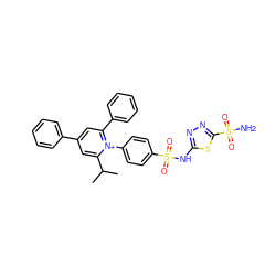 CC(C)c1cc(-c2ccccc2)cc(-c2ccccc2)[n+]1-c1ccc(S(=O)(=O)Nc2nnc(S(N)(=O)=O)s2)cc1 ZINC000014956387