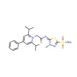 CC(C)c1cc(-c2ccccc2)cc(C(C)C)[n+]1CC(=O)/N=c1/sc(S(N)(=O)=O)nn1C ZINC000013804389