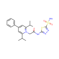 CC(C)c1cc(-c2ccccc2)cc(C(C)C)[n+]1CC(=O)Nc1nnc(S(N)(=O)=O)s1 ZINC000013804377