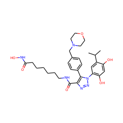 CC(C)c1cc(-n2nnc(C(=O)NCCCCCCC(=O)NO)c2-c2ccc(CN3CCOCC3)cc2)c(O)cc1O ZINC000169306705