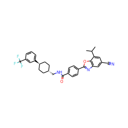 CC(C)c1cc(C#N)cc2nc(-c3ccc(C(=O)NC[C@H]4CC[C@H](c5cccc(C(F)(F)F)c5)CC4)cc3)oc12 ZINC000101413292