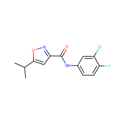 CC(C)c1cc(C(=O)Nc2ccc(F)c(Cl)c2)no1 ZINC000002465727