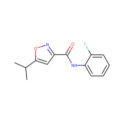 CC(C)c1cc(C(=O)Nc2ccccc2F)no1 ZINC000064555195