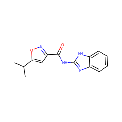 CC(C)c1cc(C(=O)Nc2nc3ccccc3[nH]2)no1 ZINC000133594274