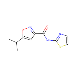 CC(C)c1cc(C(=O)Nc2nccs2)no1 ZINC000133658761