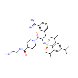 CC(C)c1cc(C(C)C)c(S(=O)(=O)N[C@@H](Cc2cccc(C(=N)N)c2)C(=O)N2CCC(C(=O)NCCN)CC2)c(C(C)C)c1 ZINC000034689224