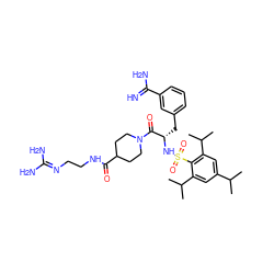 CC(C)c1cc(C(C)C)c(S(=O)(=O)N[C@@H](Cc2cccc(C(=N)N)c2)C(=O)N2CCC(C(=O)NCCN=C(N)N)CC2)c(C(C)C)c1 ZINC000034689235