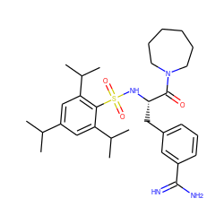 CC(C)c1cc(C(C)C)c(S(=O)(=O)N[C@@H](Cc2cccc(C(=N)N)c2)C(=O)N2CCCCCC2)c(C(C)C)c1 ZINC000026846226