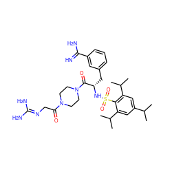 CC(C)c1cc(C(C)C)c(S(=O)(=O)N[C@@H](Cc2cccc(C(=N)N)c2)C(=O)N2CCN(C(=O)CN=C(N)N)CC2)c(C(C)C)c1 ZINC000034689220