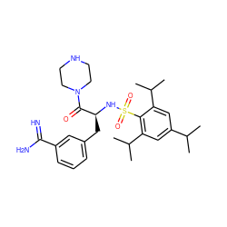 CC(C)c1cc(C(C)C)c(S(=O)(=O)N[C@@H](Cc2cccc(C(=N)N)c2)C(=O)N2CCNCC2)c(C(C)C)c1 ZINC000026849500