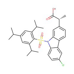 CC(C)c1cc(C(C)C)c(S(=O)(=O)n2c3ccc(Cl)cc3c3ccc([C@@H](C)C(=O)O)cc32)c(C(C)C)c1 ZINC000044069399