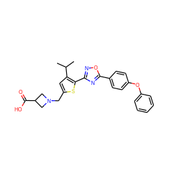 CC(C)c1cc(CN2CC(C(=O)O)C2)sc1-c1noc(-c2ccc(Oc3ccccc3)cc2)n1 ZINC000073275496