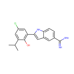 CC(C)c1cc(Cl)cc(-c2cc3cc(C(=N)N)ccc3[nH]2)c1O ZINC000473155997