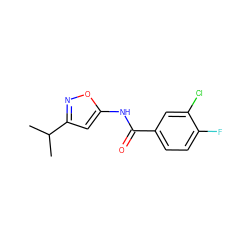 CC(C)c1cc(NC(=O)c2ccc(F)c(Cl)c2)on1 ZINC000143315245