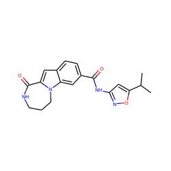 CC(C)c1cc(NC(=O)c2ccc3cc4n(c3c2)CCCNC4=O)no1 ZINC000147844790