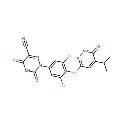 CC(C)c1cc(Oc2c(Cl)cc(-n3nc(C#N)c(=O)[nH]c3=O)cc2Cl)n[nH]c1=O ZINC000034842512