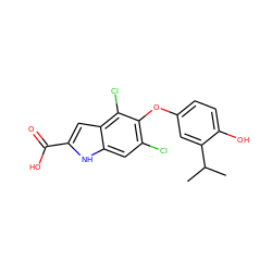 CC(C)c1cc(Oc2c(Cl)cc3[nH]c(C(=O)O)cc3c2Cl)ccc1O ZINC000003947639