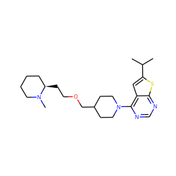 CC(C)c1cc2c(N3CCC(COCC[C@@H]4CCCCN4C)CC3)ncnc2s1 ZINC000146426759