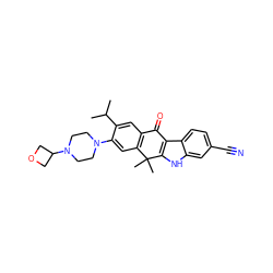 CC(C)c1cc2c(cc1N1CCN(C3COC3)CC1)C(C)(C)c1[nH]c3cc(C#N)ccc3c1C2=O ZINC000072178797