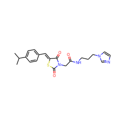 CC(C)c1ccc(/C=C2\SC(=O)N(CC(=O)NCCCn3ccnc3)C2=O)cc1 ZINC000006661108