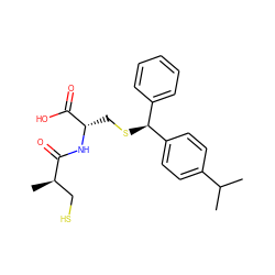 CC(C)c1ccc([C@@H](SC[C@H](NC(=O)[C@H](C)CS)C(=O)O)c2ccccc2)cc1 ZINC000040862947